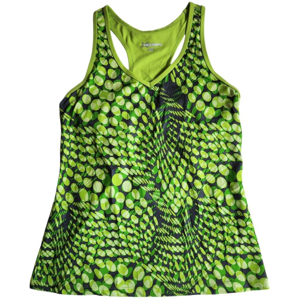 Xersion Performancewear Green Black Polka Dot Athletic V Neck Tank Sz M